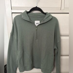 Aerie Sage Waffle Knit Quarter-Zip Top